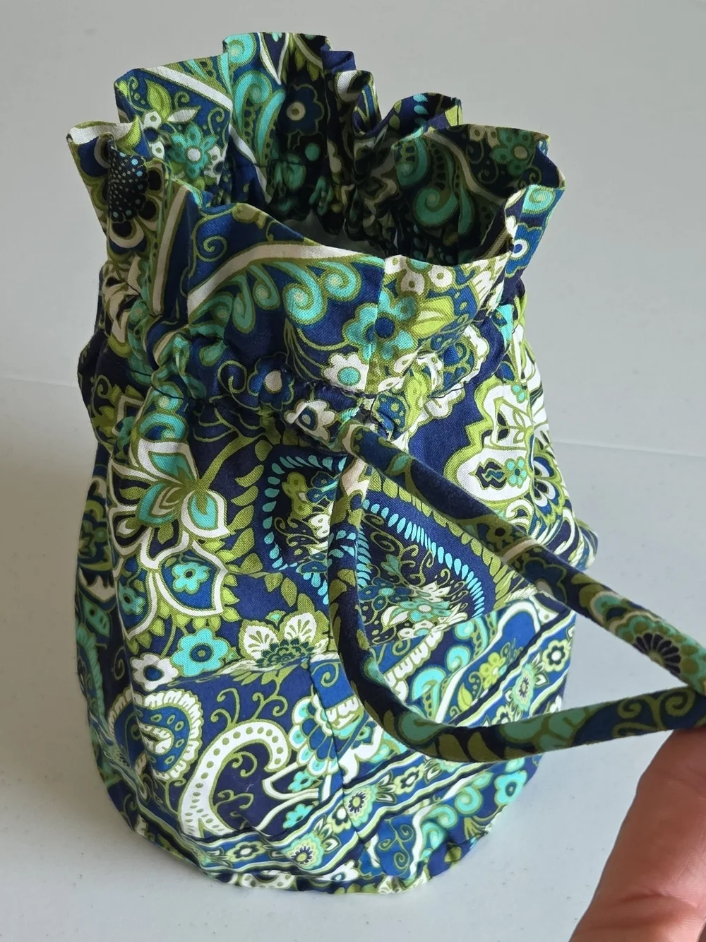 Vera Bradley Navy Green Paisley Drawstring Lined Cosmetic Pouch Swimsuit Tote